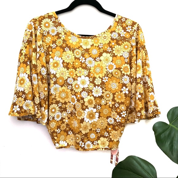 Ghanda NWT Sadie Floral Tie Top Bell Sleeve Top 100% Viscose Retro Summer Gift - Picture 8 of 11